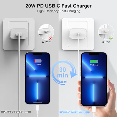 for iPhone Charger Fast Charging MFi Certified USB C for iPhone Charger Block with iPhone Charging Cord 4Pack USBC Lightning Cables for iPhone 14/13/12/11/X/SE/8/7/Pro Max/Pro/Mini/Plus