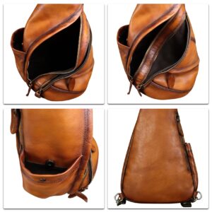 FEIGITOR Genuine Leather Sling Bag Retro Crossbody Backpack Handmade Chest Shoulder Hiking Daypack Cycling Purse Fanny Pack (Brown)