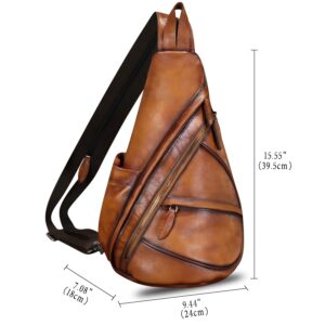 FEIGITOR Genuine Leather Sling Bag Retro Crossbody Backpack Handmade Chest Shoulder Hiking Daypack Cycling Purse Fanny Pack (Brown)