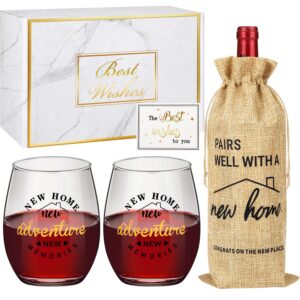 laatuva house warming gifts new home, housewarming gifts for new house stemless wine glasses & wine bag set, new home gift ideas for couple/women/family, first home gifts
