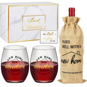 Laatuva House Warming Gifts New Home, Housewarming Gifts for New House Stemless Wine Glasses & Wine Bag Set, New Home Gift Ideas for Couple/Women/Family, First Home Gifts