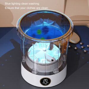 Dpofirs Mini Washing Machine, 6L Capacity Portable Laundry Washer, Blue Lighting Washing, No More Splashing, Home Washer for Camping Apartments Dorms College Rooms (US Plug)