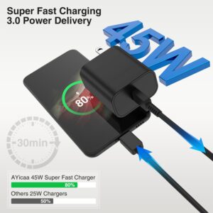 Type C Fast Charger 45W 2Pack USB C Fast Charger Super Fast Charging Block for Phone USB C to USB C Charger Cable Cord 10 FT for Android Replacement for Samsung Galaxy S23 S22 S21 Ultra Chargers