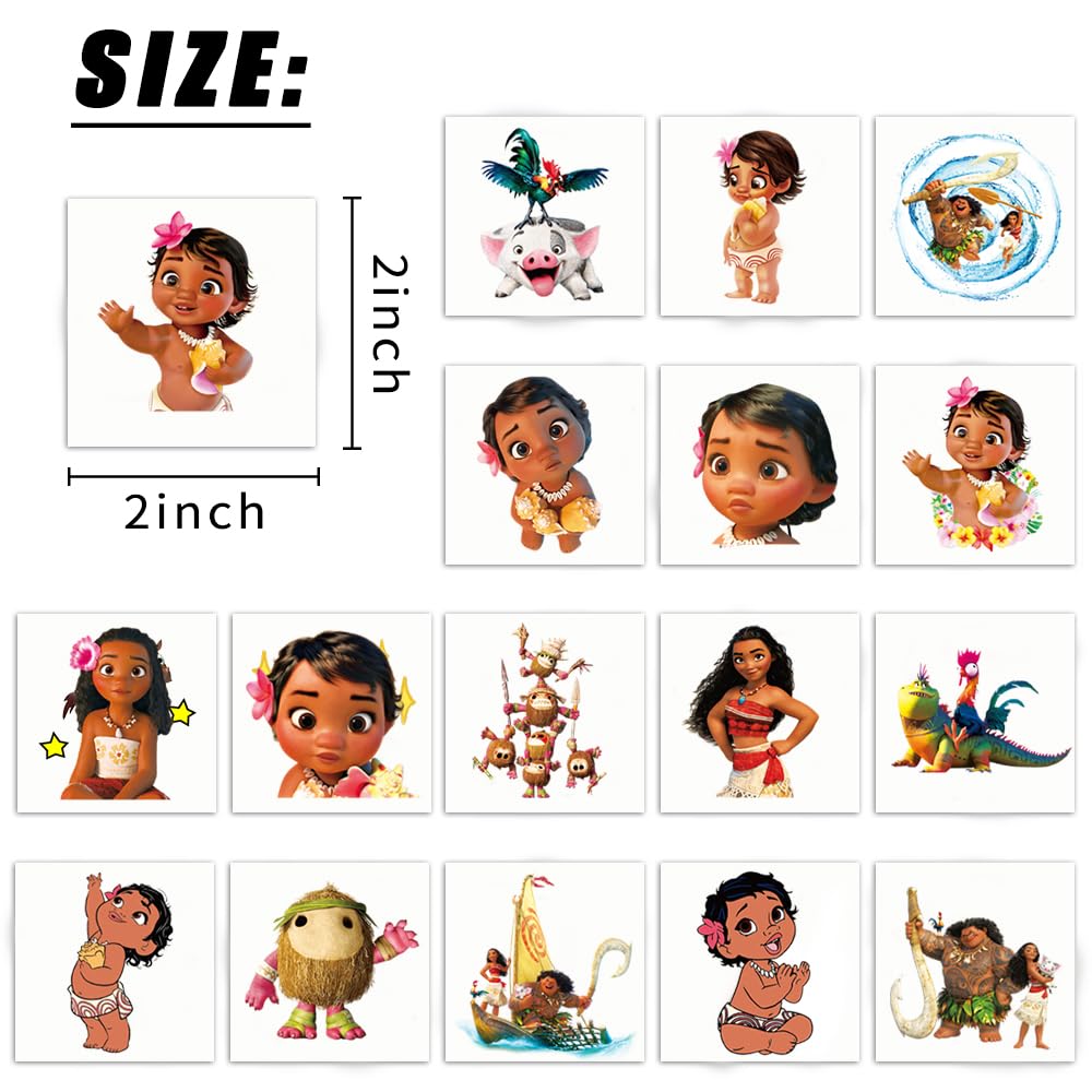 Moana Birthday Party Supplies, 34Pcs Temporary Tattoos Party Favors, Removable Skin Safe, Fake Tattoo Stickers for Goody Bag Treat Bag Stuff for Moana Birthday Party Gifts