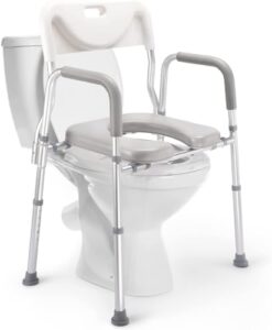 4-in-1 raised toilet seat with handles and back, medical bedside commode chair, adjustable toilet safety frame, shower chair for seniors, elderly, handicap, pregnant，collapsible basin included
