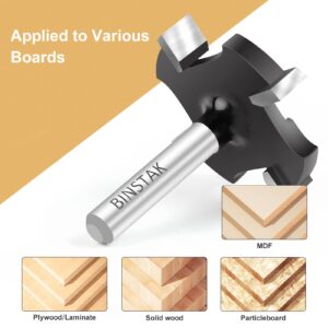 BINSTAK CNC Spoilboard Surfacing Router Bit 1/4 Inch Shank, Extra Large 1-1/2 Inch Cutting Diameter, Slab Flattening Router Bit Planing Bit Wood Planing Bit Dado Planer Bit(Carbide-4 Wings)