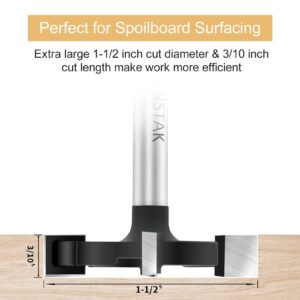 BINSTAK CNC Spoilboard Surfacing Router Bit 1/4 Inch Shank, Extra Large 1-1/2 Inch Cutting Diameter, Slab Flattening Router Bit Planing Bit Wood Planing Bit Dado Planer Bit(Carbide-4 Wings)