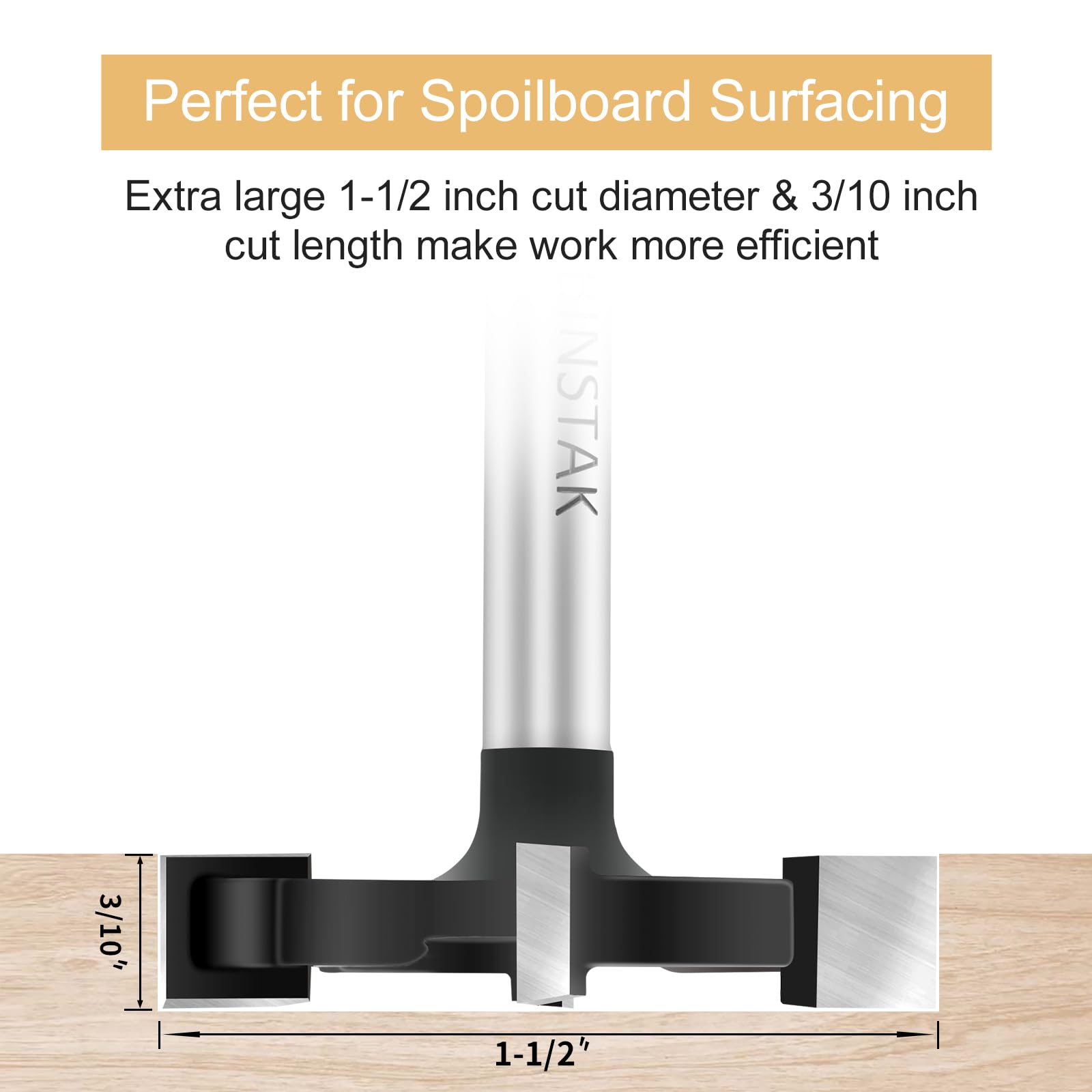 BINSTAK CNC Spoilboard Surfacing Router Bit 1/4 Inch Shank, Extra Large 1-1/2 Inch Cutting Diameter, Slab Flattening Router Bit Planing Bit Wood Planing Bit Dado Planer Bit(Carbide-4 Wings)