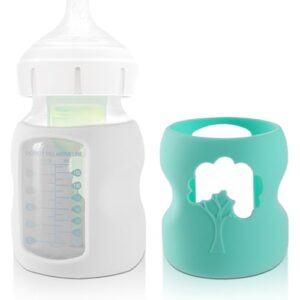 luqibabe (2-pack) baby bottle sleeves for dr. brown baby bottles 5 oz - reusable silicone baby bottle sleeves with wide neck - dishwasher-safe bottle covers for baby - with cutout for easy-to-see