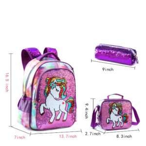 MOHCO Kids Backpack 17 inch Lunch Bag and Pencil Case School Bookbag for Teens, Girls, Boys, Elementary and Middle school