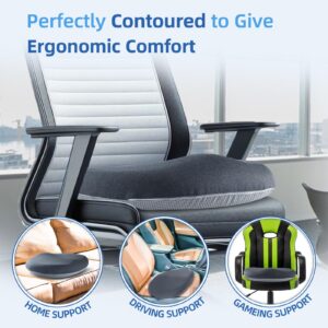 Seat Cushion for Office Chair Car - Memory Foam Chair Pad Sciatica & Back Coccyx Tailbone Pain Relief - Non-Slip Ergonmic Butt Pillow for Computer Desk, Wheelchair, Gaming School Chair - Grey