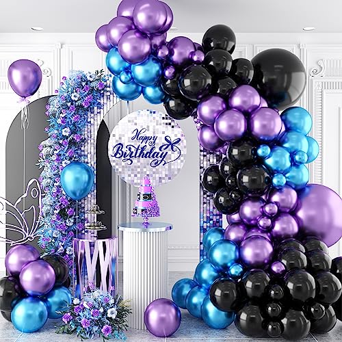 Purple and Blue Balloon Arch Kit, 105 pcs 5 10 18 Inch Birthday Balloons, Metallic Blue Purple Black Garland Kit Party DIY Balloon Arch for Birthday Party Graduation Wedding Anniversary Decoration