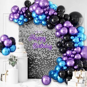 Purple and Blue Balloon Arch Kit, 105 pcs 5 10 18 Inch Birthday Balloons, Metallic Blue Purple Black Garland Kit Party DIY Balloon Arch for Birthday Party Graduation Wedding Anniversary Decoration