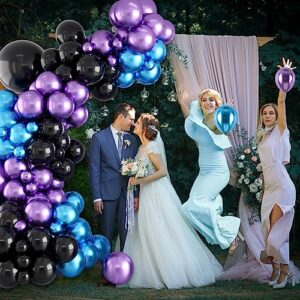 Purple and Blue Balloon Arch Kit, 105 pcs 5 10 18 Inch Birthday Balloons, Metallic Blue Purple Black Garland Kit Party DIY Balloon Arch for Birthday Party Graduation Wedding Anniversary Decoration