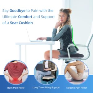 Seat Cushion for Office Chair Car - Memory Foam Chair Pad Sciatica & Back Coccyx Tailbone Pain Relief - Non-Slip Ergonmic Butt Pillow for Computer Desk, Wheelchair, Gaming School Chair - Grey