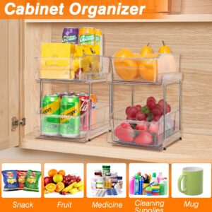 JUPELI Clear Bathroom Organizer, 2 Tier Pull Out Kitchen Closet Undersink Organization and Storage Bins, Convenient and Durable Cabinet Organizer for Snack Spice Jar Medicine and Cosmetics, 2pack