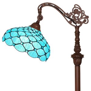 thatyears tiffany floor lamp seagrass blue beads style gooseneck arch adjustable corner standing reading light decor bedroom living room home office