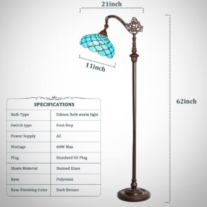 Thatyears Tiffany Floor Lamp Seagrass Blue Beads Style Gooseneck Arch Adjustable Corner Standing Reading Light Decor Bedroom Living Room Home Office