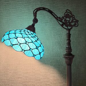 Thatyears Tiffany Floor Lamp Seagrass Blue Beads Style Gooseneck Arch Adjustable Corner Standing Reading Light Decor Bedroom Living Room Home Office