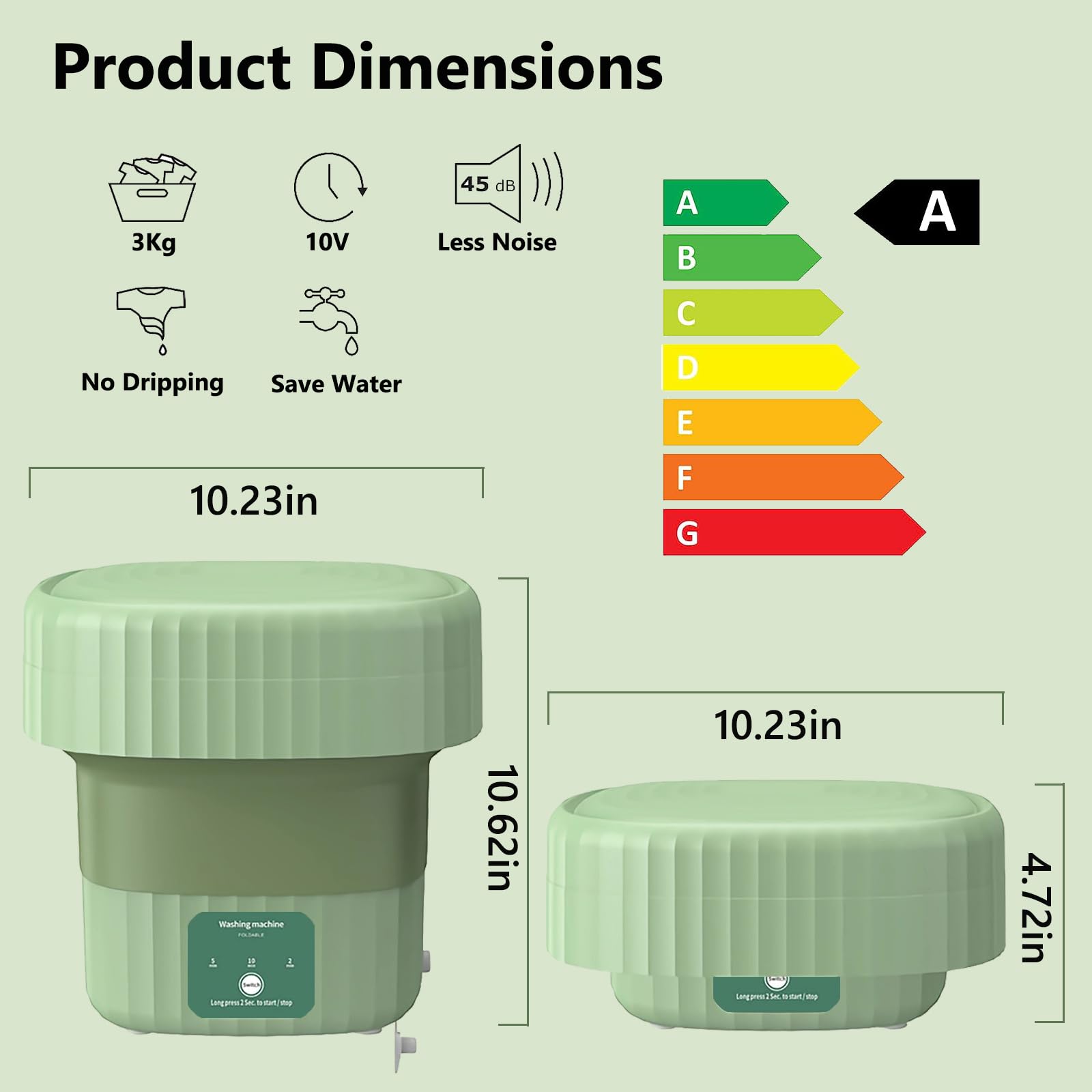 Portable Washing Machine, High Capacity Mini Washing Machine with Blue Light and 3 Modes for Deep Cleaning, Half Automatic Small Washer for Socks,Baby Clothes,Towels,Underwear or Small Items(Green)