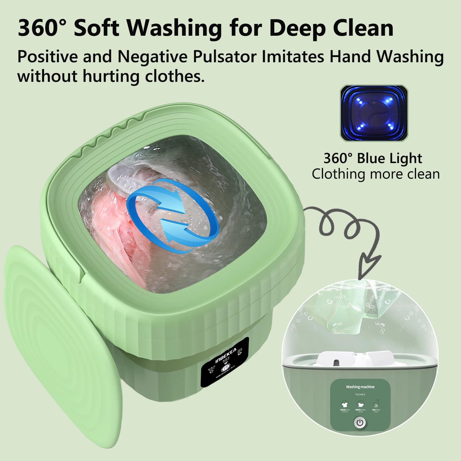 Portable Washing Machine, High Capacity Mini Washing Machine with Blue Light and 3 Modes for Deep Cleaning, Half Automatic Small Washer for Socks,Baby Clothes,Towels,Underwear or Small Items(Green)