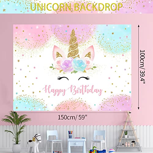 Unicorn Birthday Party Decorations Girls, 142PCS Unicorn Birthday Party Supplies Including Unicorn Backdrop, Unicorn Balloon Arch/ Garland Kit, Unicorn Tabblecloth