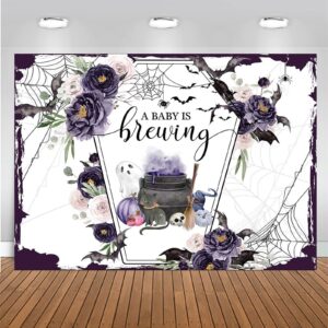 mocsicka halloween baby shower backdrop a baby is brewing baby shower party decoartion watercolor flower coffin vampire bat baby sprinkle banner (purple, 7x5ft(82''x60''))