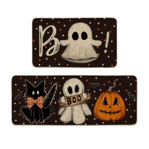 artoid mode bats black cats boo pumpkin halloween kitchen mats set of 2, home decor low-profile kitchen rugs for floor - 17x29 and 17x47 inch