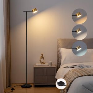 figdifor floor lamps for living room, 3 color temperatures minimalist floor lamp with flexible lamp cap,modern tall floor lamp for bedroom, foot switch, standing reading lamp for office working