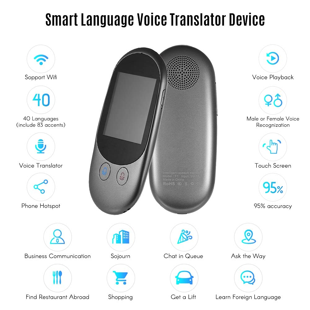 JFGJL Smart Voice Translator Device 40 Languages 2.4 Inch Touchscreen Rechargeable F1A with Camera (Color : D)