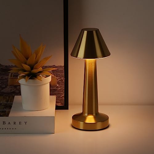 Cluelyhoo Cordless Table Lamps,Rechargeable Battery Operated Led Desk Lamp,3-Level Brightness Portable Table Lamp,for Bedroom/Couple Dinner/Desk/Cafe/Dining Room/Terrace(Gold)