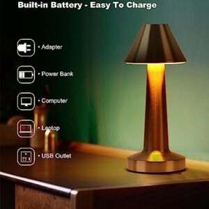 Cluelyhoo Cordless Table Lamps,Rechargeable Battery Operated Led Desk Lamp,3-Level Brightness Portable Table Lamp,for Bedroom/Couple Dinner/Desk/Cafe/Dining Room/Terrace(Gold)