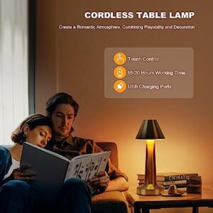 Cluelyhoo Cordless Table Lamps,Rechargeable Battery Operated Led Desk Lamp,3-Level Brightness Portable Table Lamp,for Bedroom/Couple Dinner/Desk/Cafe/Dining Room/Terrace(Gold)