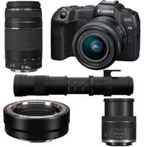 Canon EOS R8 Mirrorless Camera with 24-50mm, EF 75-300mm & 420-800mm Lenses + Mount Adapter + 20 Essential Accessories for Content Creators