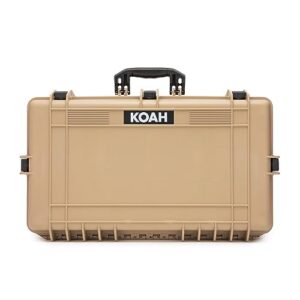 koah weatherproof hard case with customizable foam (28.3" x 16.9" x 7.0" inch outer, 25.4" x 13.7" x 6.4" inner) - tan