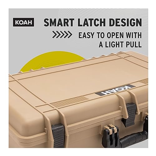 Koah Weatherproof Hard Case with Customizable Foam (28.3" x 16.9" x 7.0" Inch Outer, 25.4" x 13.7" x 6.4" Inner) - Tan