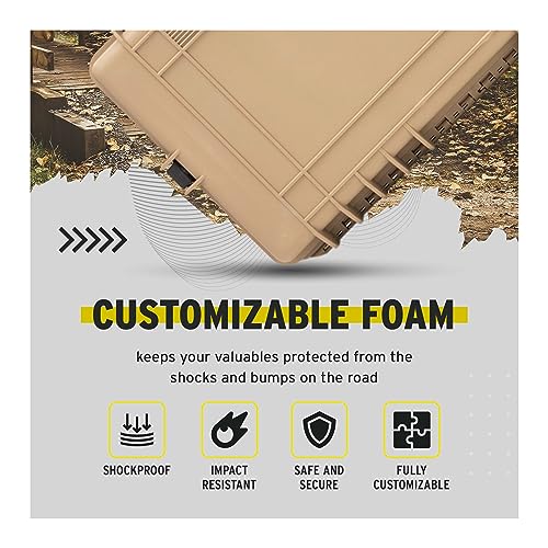 Koah Weatherproof Hard Case with Customizable Foam (28.3" x 16.9" x 7.0" Inch Outer, 25.4" x 13.7" x 6.4" Inner) - Tan