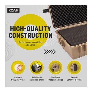 Koah Weatherproof Hard Case with Customizable Foam (28.3" x 16.9" x 7.0" Inch Outer, 25.4" x 13.7" x 6.4" Inner) - Tan