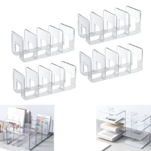 acrux7 4 pack clear acrylic file organizer 4 sections acrylic file sorter 12.8 x 5.6 x 5.1 inch vertical acrylic dividers plastic desk book organizer for office home shelves desk book mail file