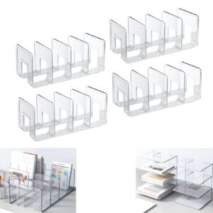 Acrux7 4 Pack Clear Acrylic File Organizer 4 Sections Acrylic File Sorter 12.8 x 5.6 x 5.1 Inch Vertical Acrylic Dividers Plastic Desk Book Organizer for Office Home Shelves Desk Book Mail File