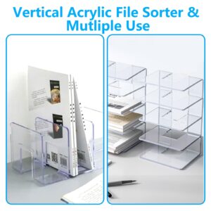 Acrux7 4 Pack Clear Acrylic File Organizer 4 Sections Acrylic File Sorter 12.8 x 5.6 x 5.1 Inch Vertical Acrylic Dividers Plastic Desk Book Organizer for Office Home Shelves Desk Book Mail File