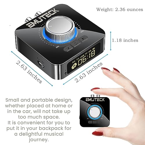 EMUTECK Bluetooth 5.0 Audio Adapter, 5-in-1 Wireless Transmitter Receiver for Car TV CD PC Home Stereo, USB to AUX 3.5mm RCA Receiver, Micro SD Card MP3 Player Transmitter for Headphones Speaker