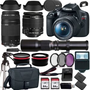 canon eos rebel t7 dslr camera with 18-55mm+canon ef 75-300mm iii lens+500mm f/8.0 telephoto lens+case+128memory cards (24pc)