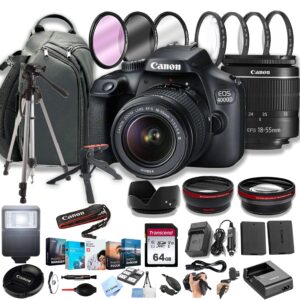 canon eos 4000d (rebel t100) dslr camera w/ef-s 18-55mm f/3.5-5.6 zoom lens + 100s sling backpack + 64gb memory cards, professional photo bundle (40pc bundle)