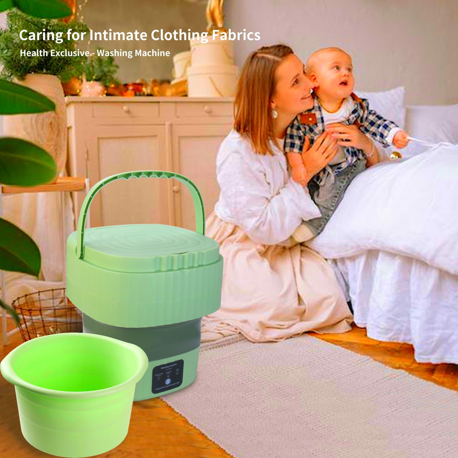 Portable Washing Machine,Mini Foldable Washer and Spin Dryer, Small Washer for Baby Clothes, Underwear or Small Items, Apartment, Dorm, Camping, RV Travel laundry,Lightweight and Easy to Carry, Green