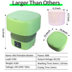 Portable Washing Machine,Mini Foldable Washer and Spin Dryer, Small Washer for Baby Clothes, Underwear or Small Items, Apartment, Dorm, Camping, RV Travel laundry,Lightweight and Easy to Carry, Green