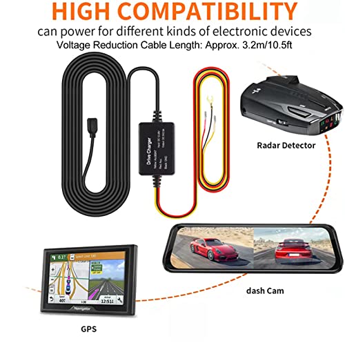 Dash Cam Hardwire Kit, Mini USB Hard Wire Kit for Dashcam, 12V‑28V to 5V USB Adapter Overheating Protection for Mirror Cam GPS Navigator Radar Detector (TYPE C)