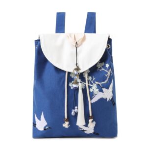 mazexy embroidered backpack for travel shopping wedding with pendant and tassels (crane)