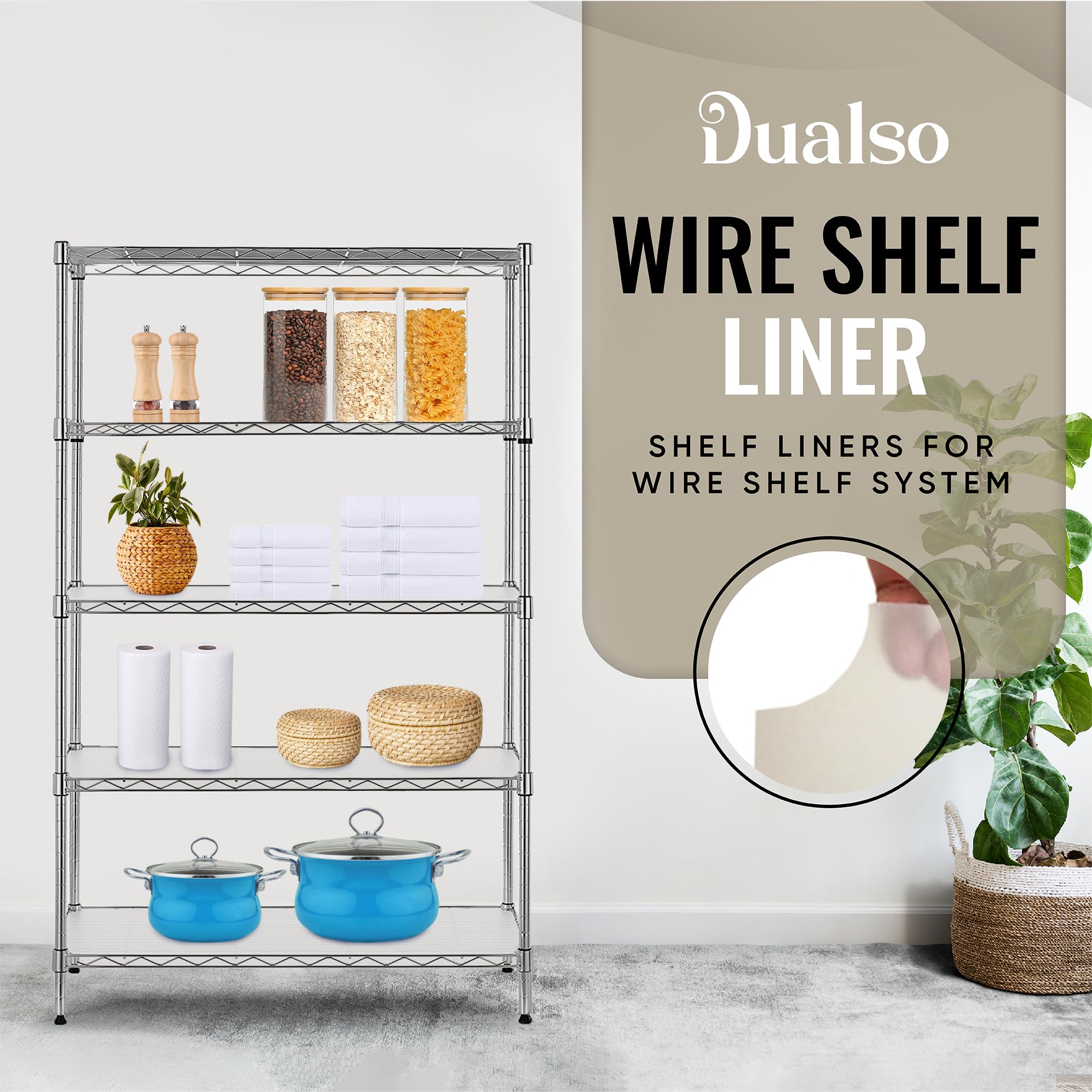 DUALSO Wire Shelf Liner Wire Rack Shelf Mat - Thick Wire Shelf Cover - Waterproof Plastic Shelf Liner, Metal Shelf Liner - Easy Use Wire Shelving Cover for Closet (Clear, 14" X 36" (Set of 4))