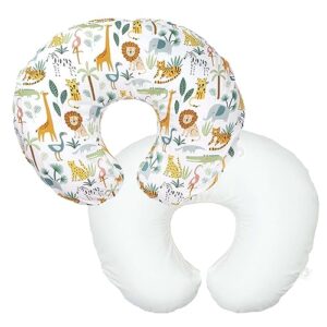 boppy nursing pillow liner and colorful wildlife nursing pillow cover 2 pack, includes one white protective liner and one original boppy pillow cover, nursing support pillow sold separately